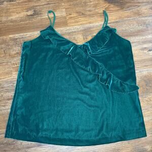 J.Crew emerald green velvet ruffled tank camisole blouse size 4